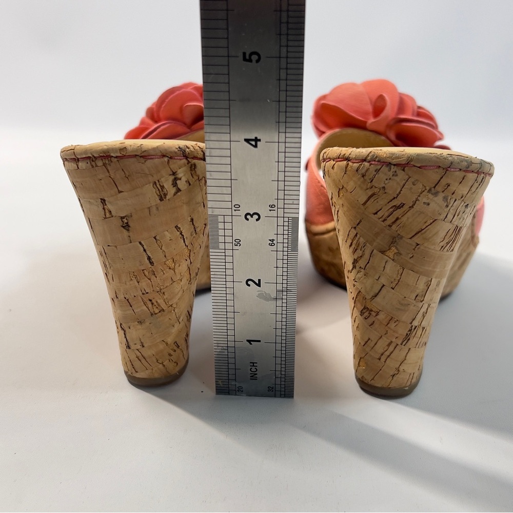 BORN women’s size EU 38 US 7 Rose Pink Flower Slip On Wedge 4” Heels - Picture 9 of 10